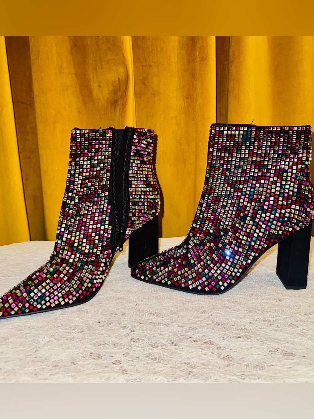 Wild Pair- Embellished Multi-Color Pointed Toe Ankle Boots - Women